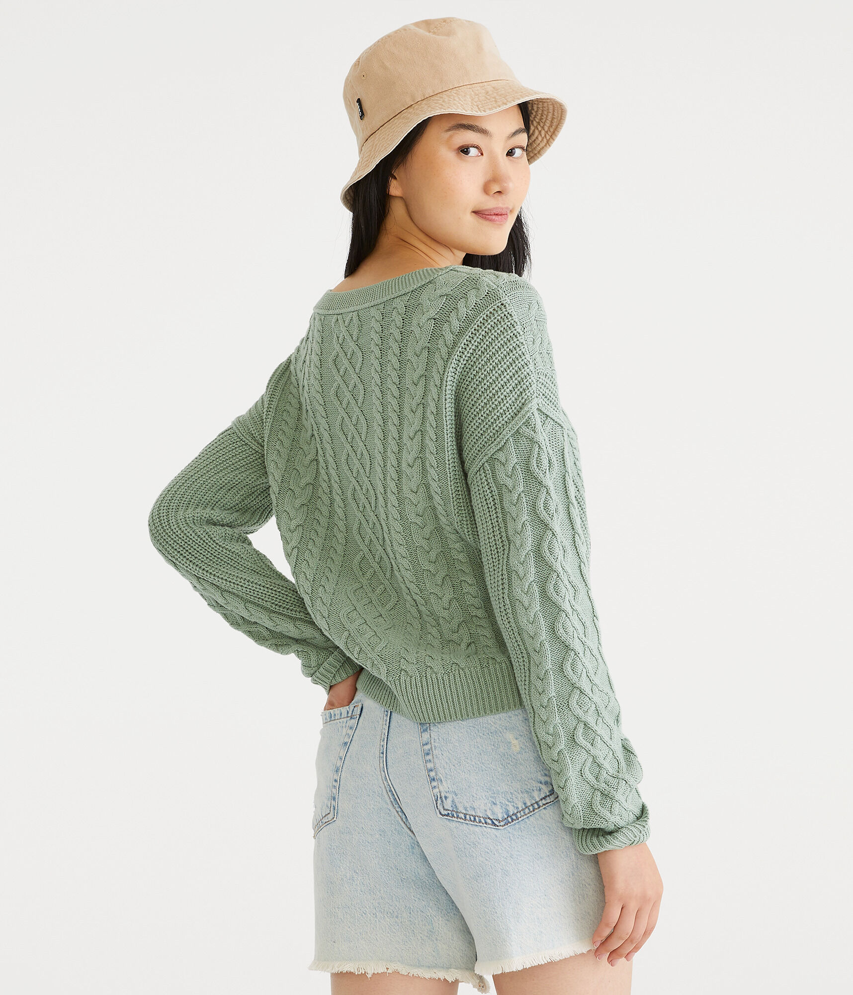 Slouchy Cable V-Neck Sweater