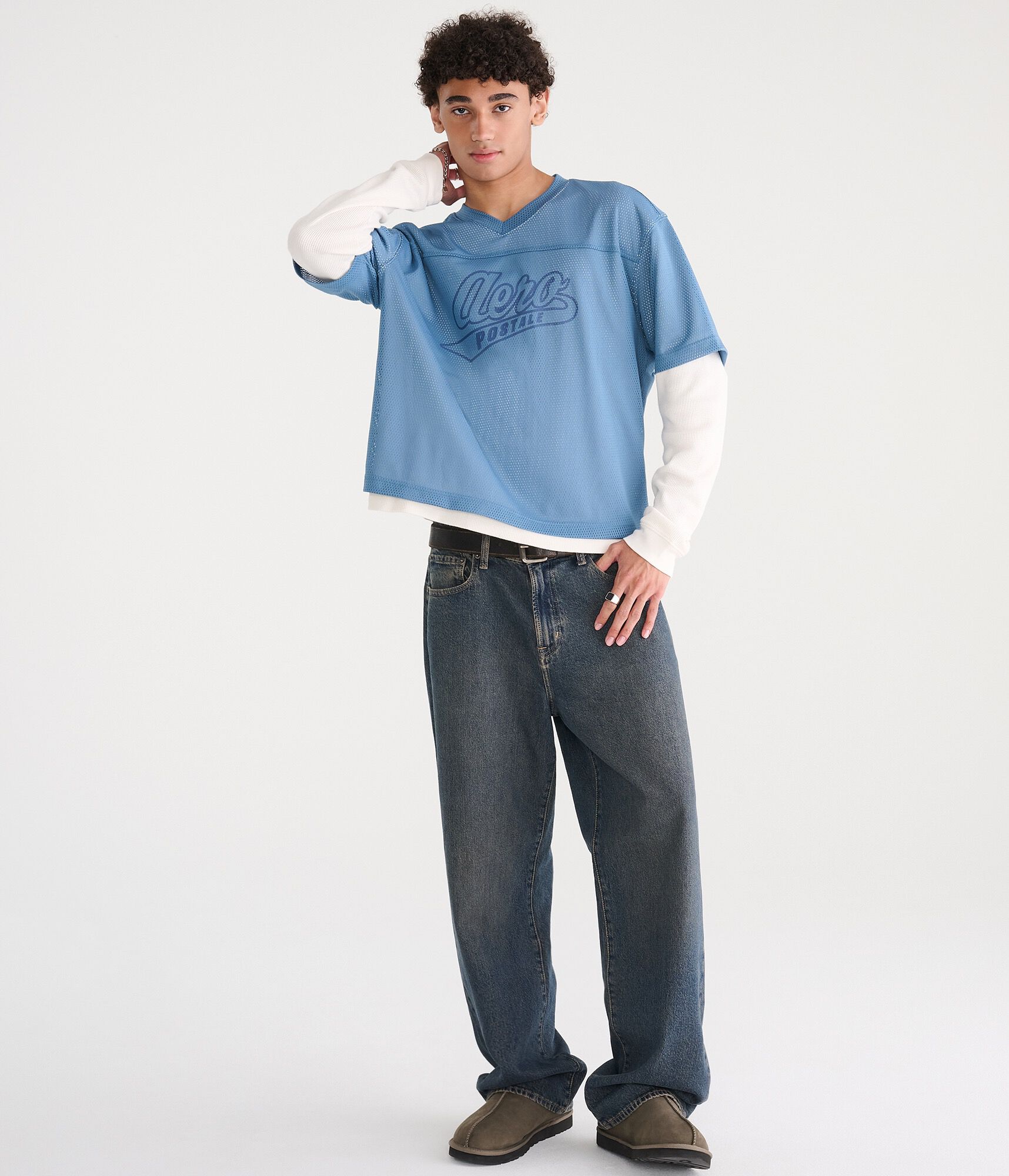 Long Sleeve Aero Logo Boxy Mesh Jersey 2-Fer Tee