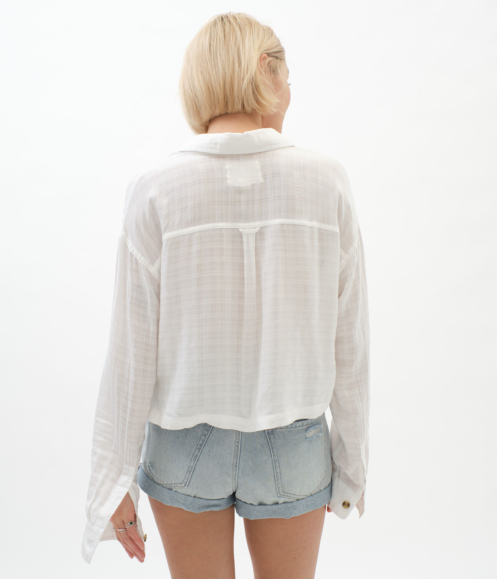 Long Sleeve Textured Button-Down Top