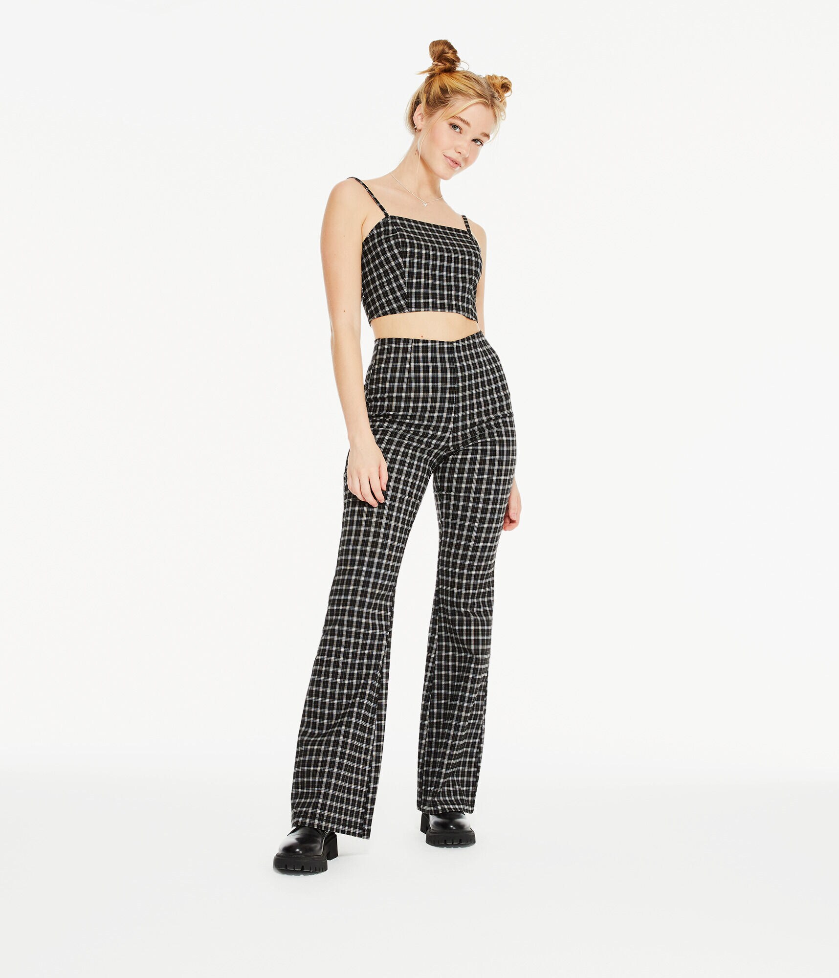 Plaid Square-Neck Cropped Cami