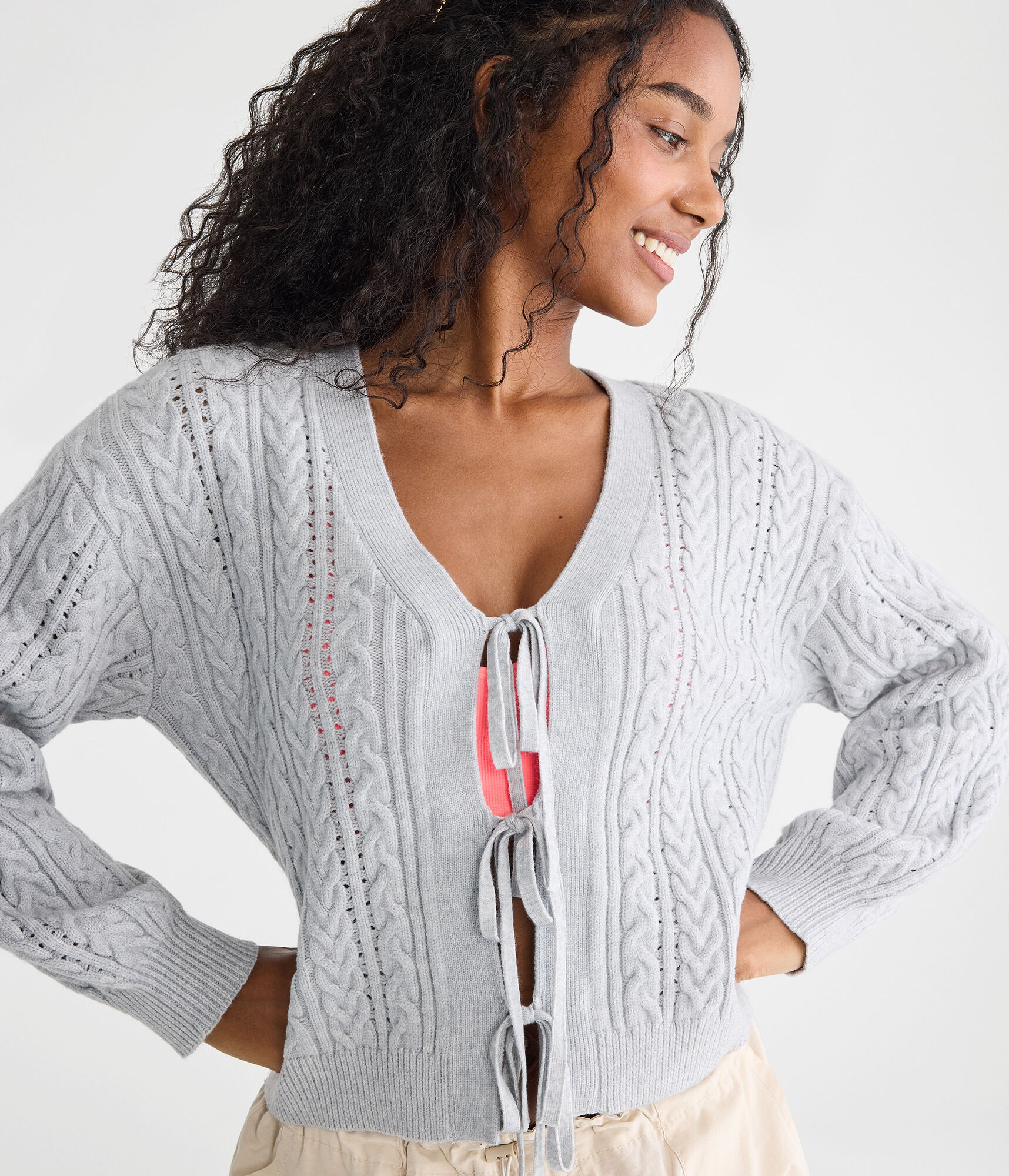 Cable Knit Reversible Tie Cardigan