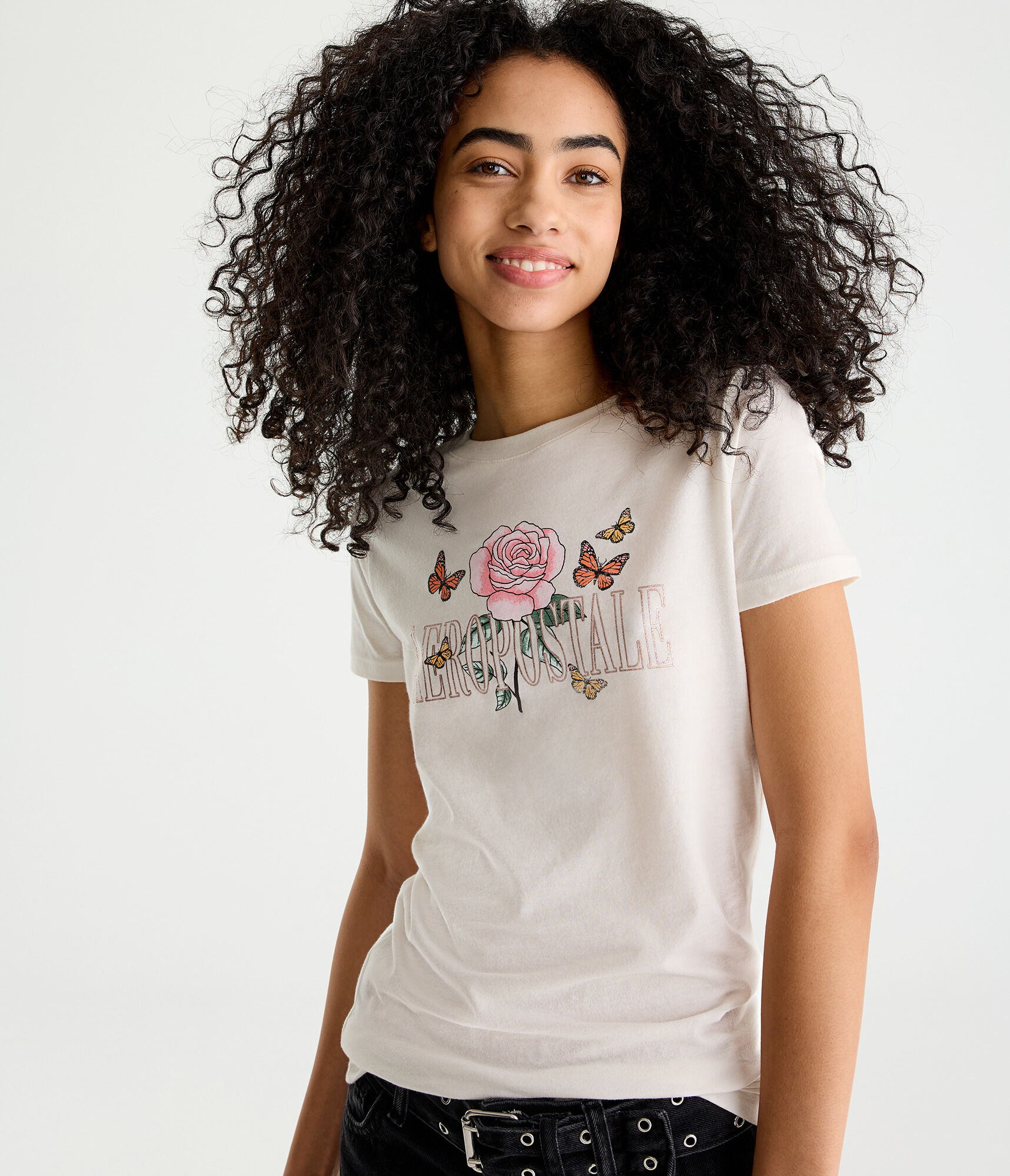 Aeropostale Rose Butterfly Foil Graphic Tee