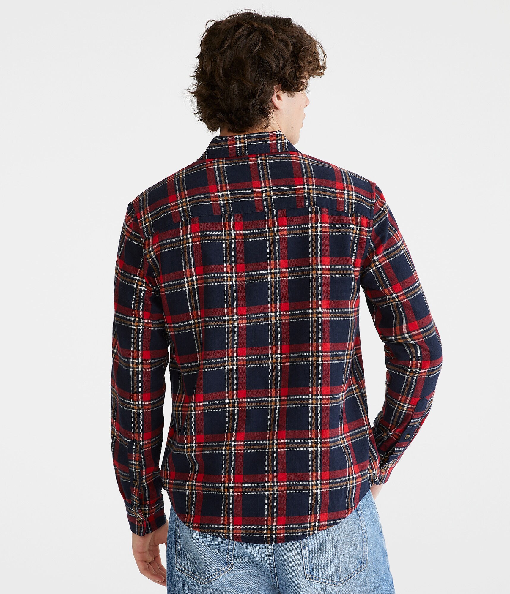 Long Sleeve Relaxed Plaid Slub Flannel Shirt