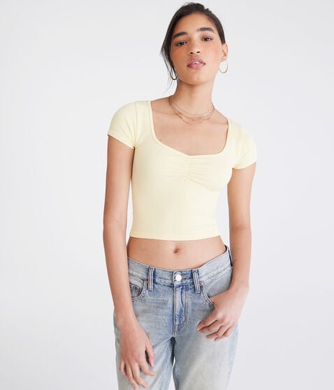 Buttery Soft Cropped Cinch-Front Tee Buttery Soft Cropped Cinch-Front Tee