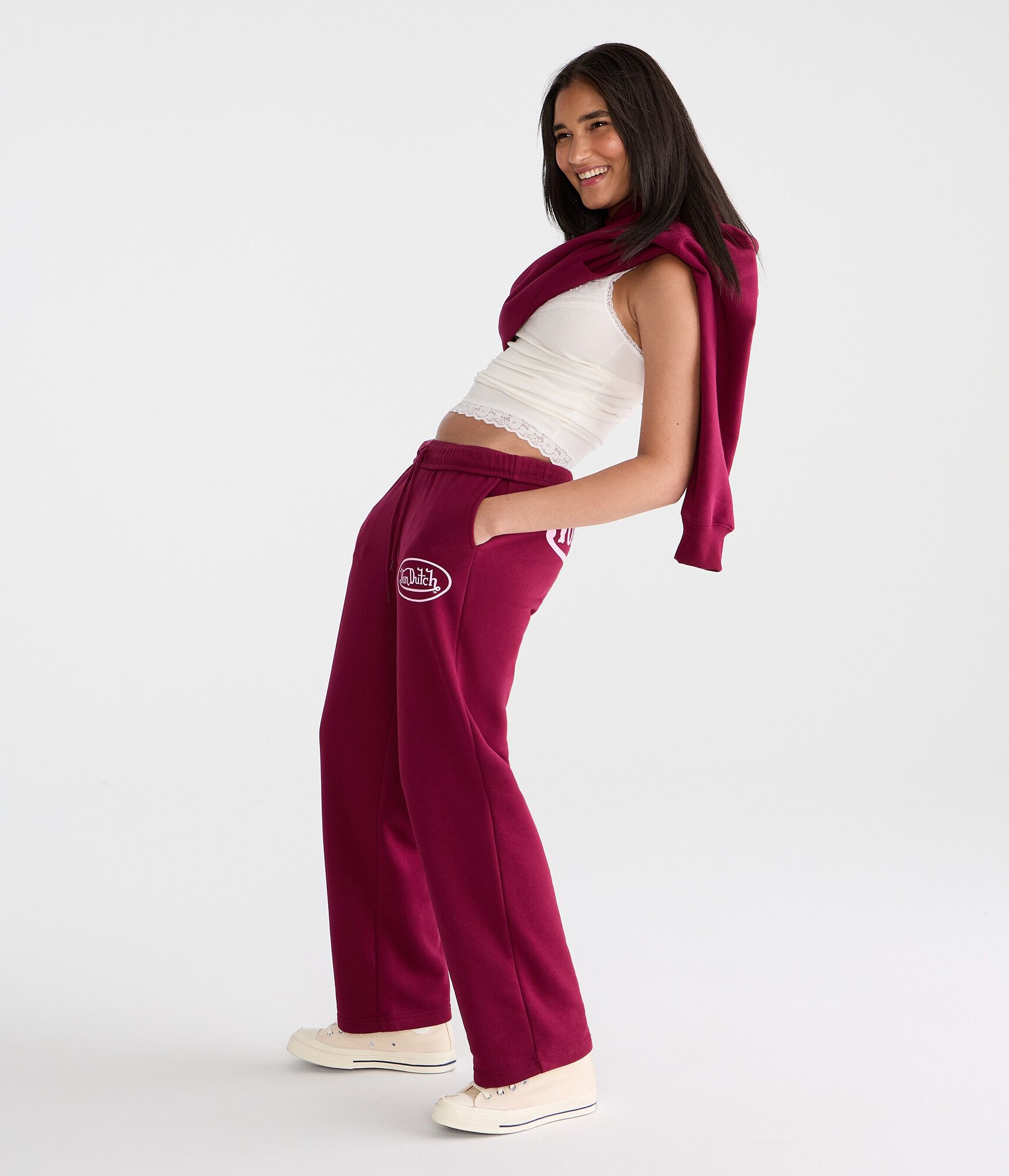 Von Dutch Logo Mid-Rise Straight Leg Sweatpants