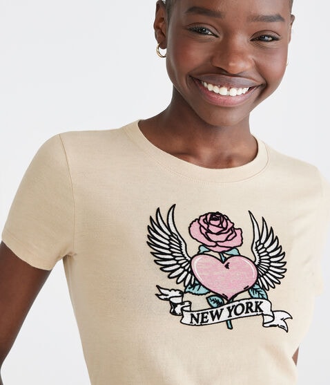 Winged Heart Rose Flocked Graphic Tee Winged Heart Rose Flocked Graphic Tee