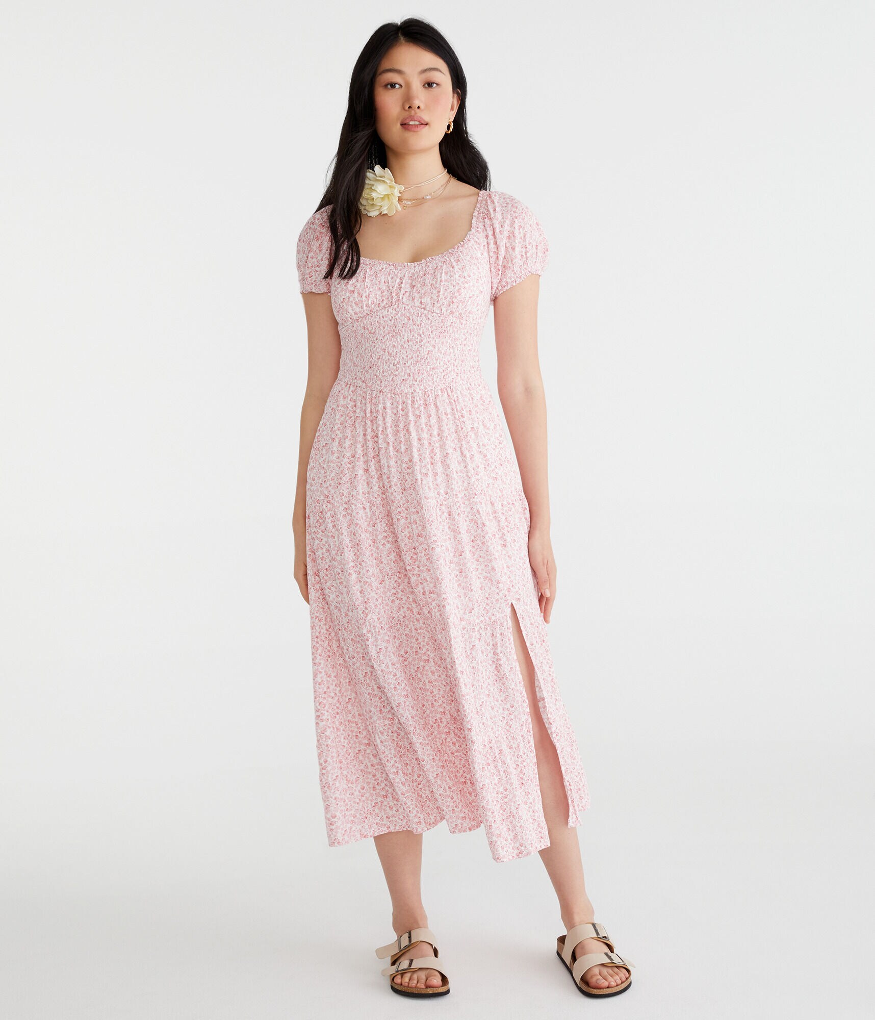 Floral Scoop-Neck Midi Dress