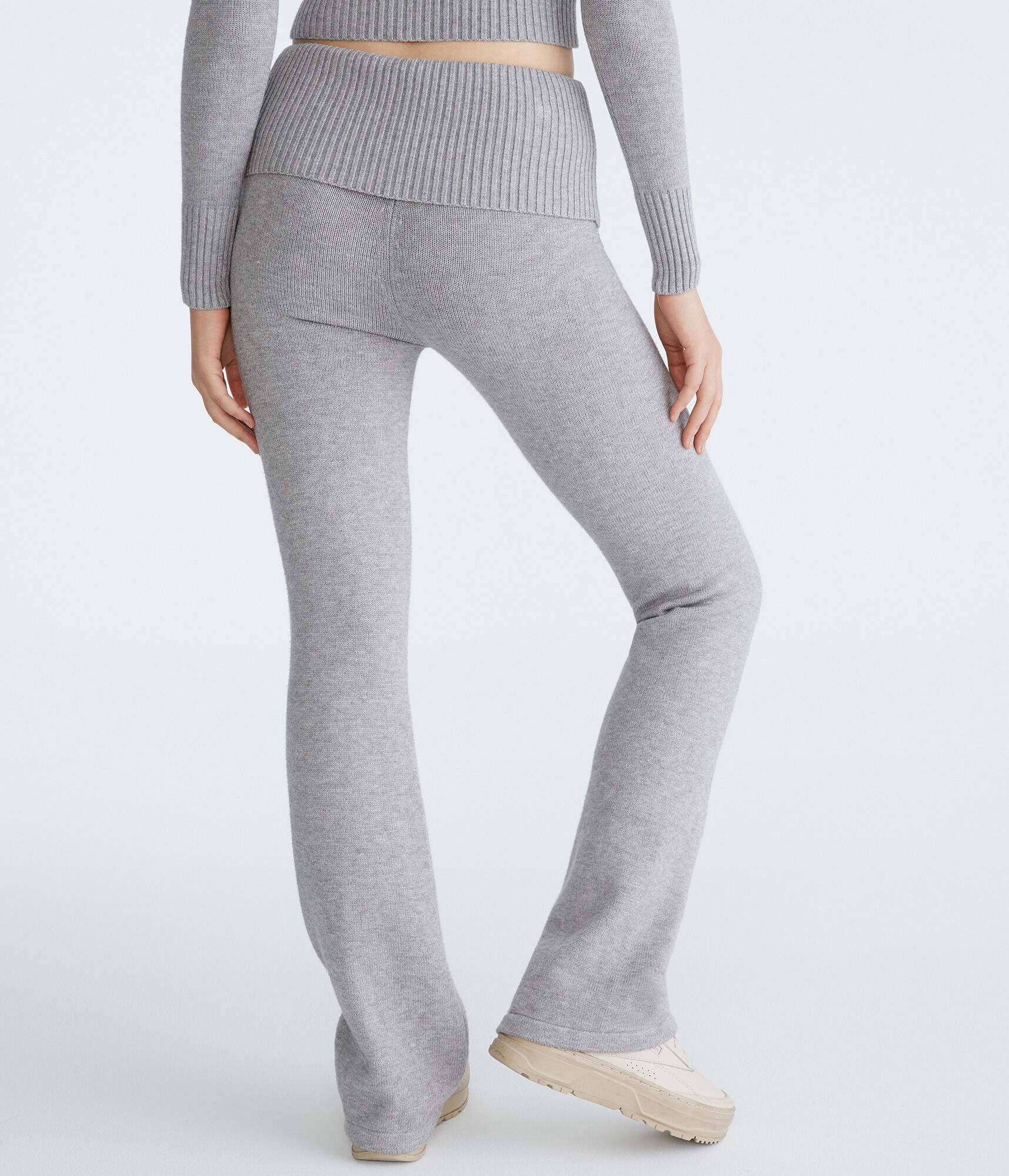 Flare Mid-Rise Fold-Over Sweater Pants