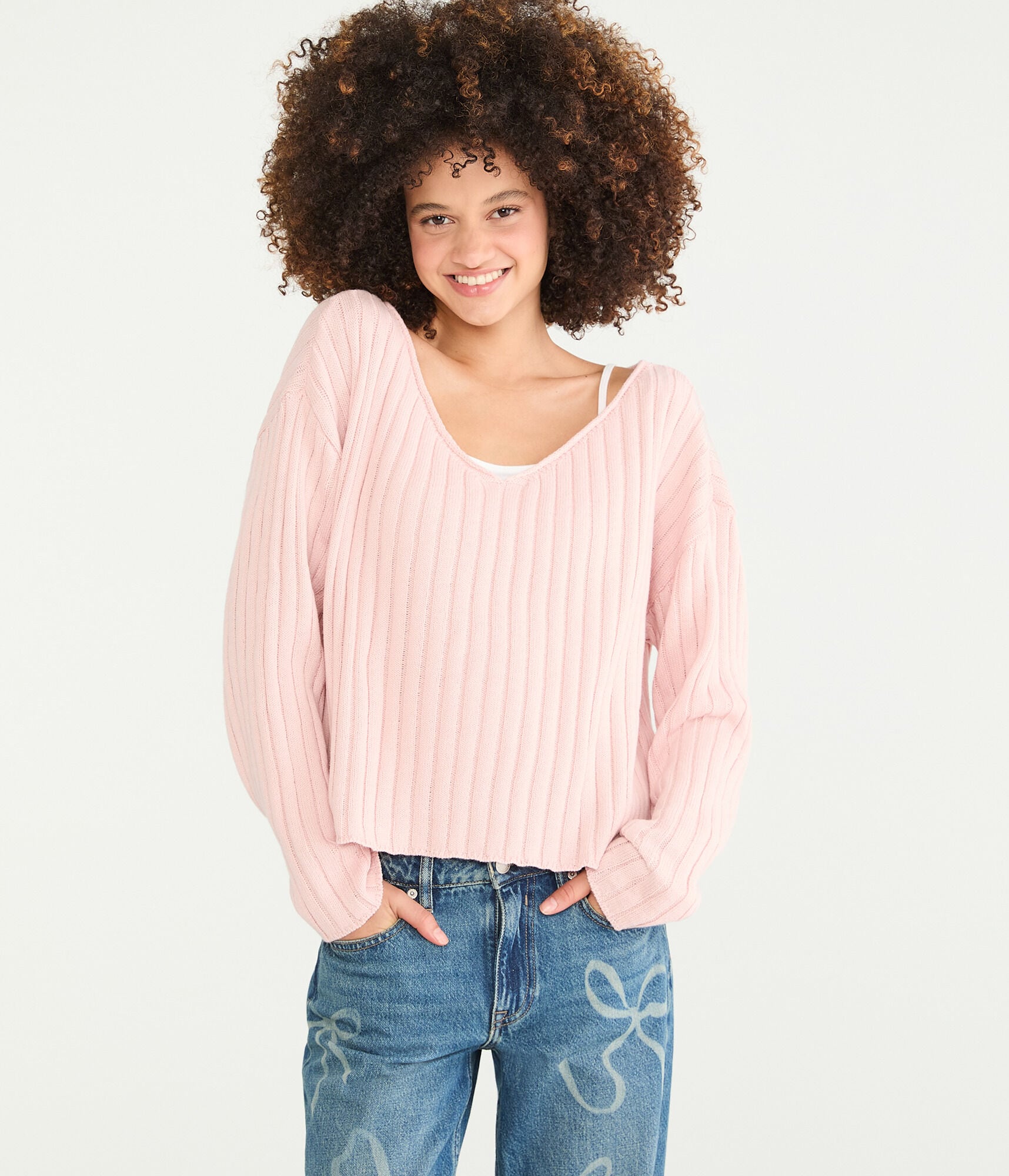 Ribbed V-Neck Sweater