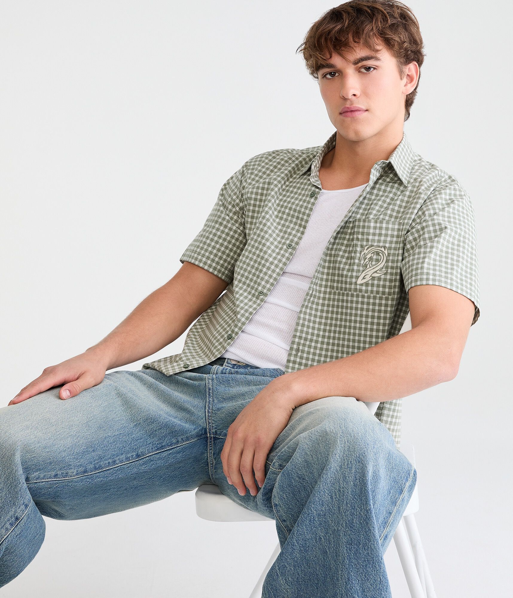 Shark Microplaid Boxy Shirt