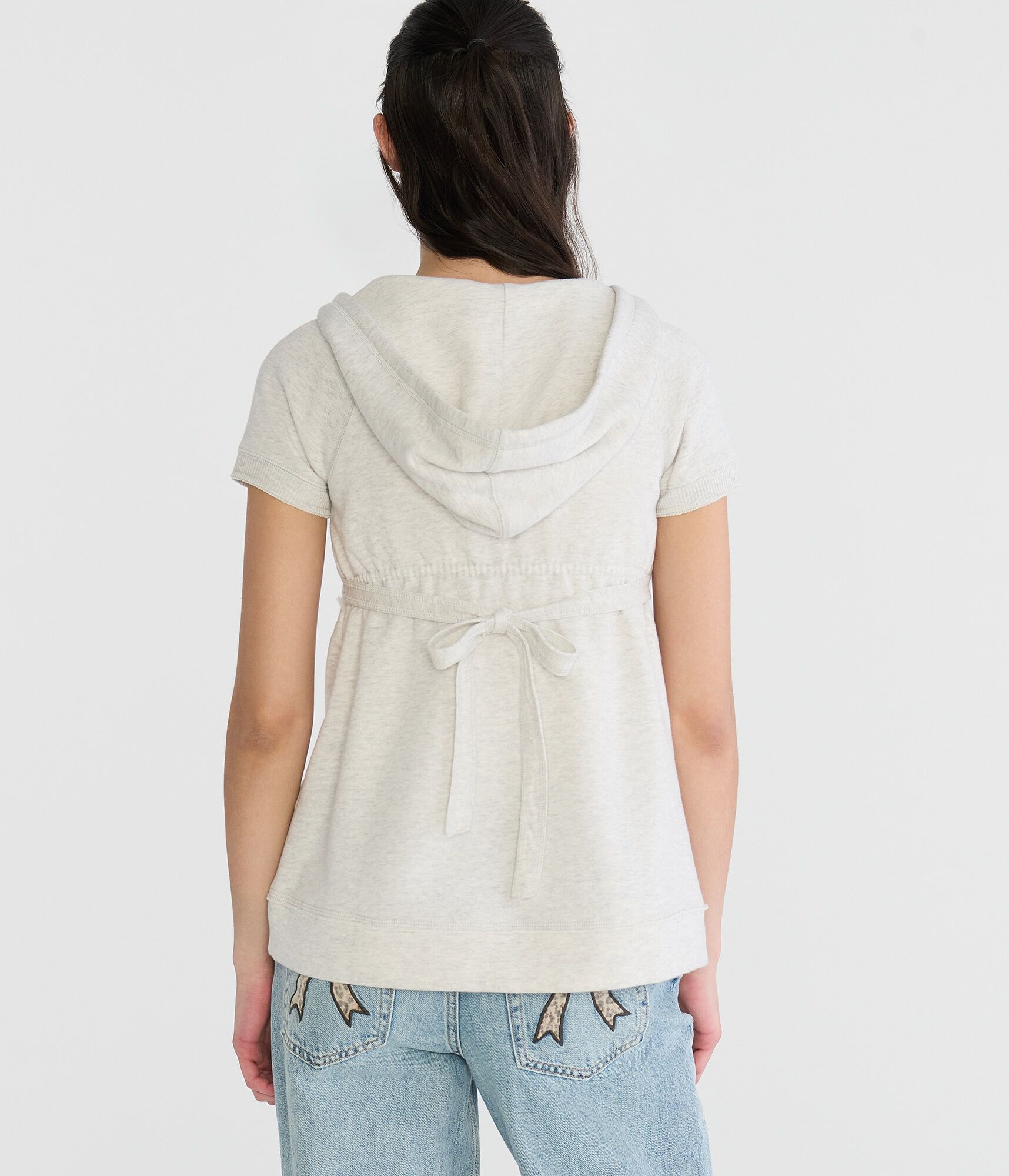 Short Sleeve Lightweight Tie-Back Babydoll Hoodie