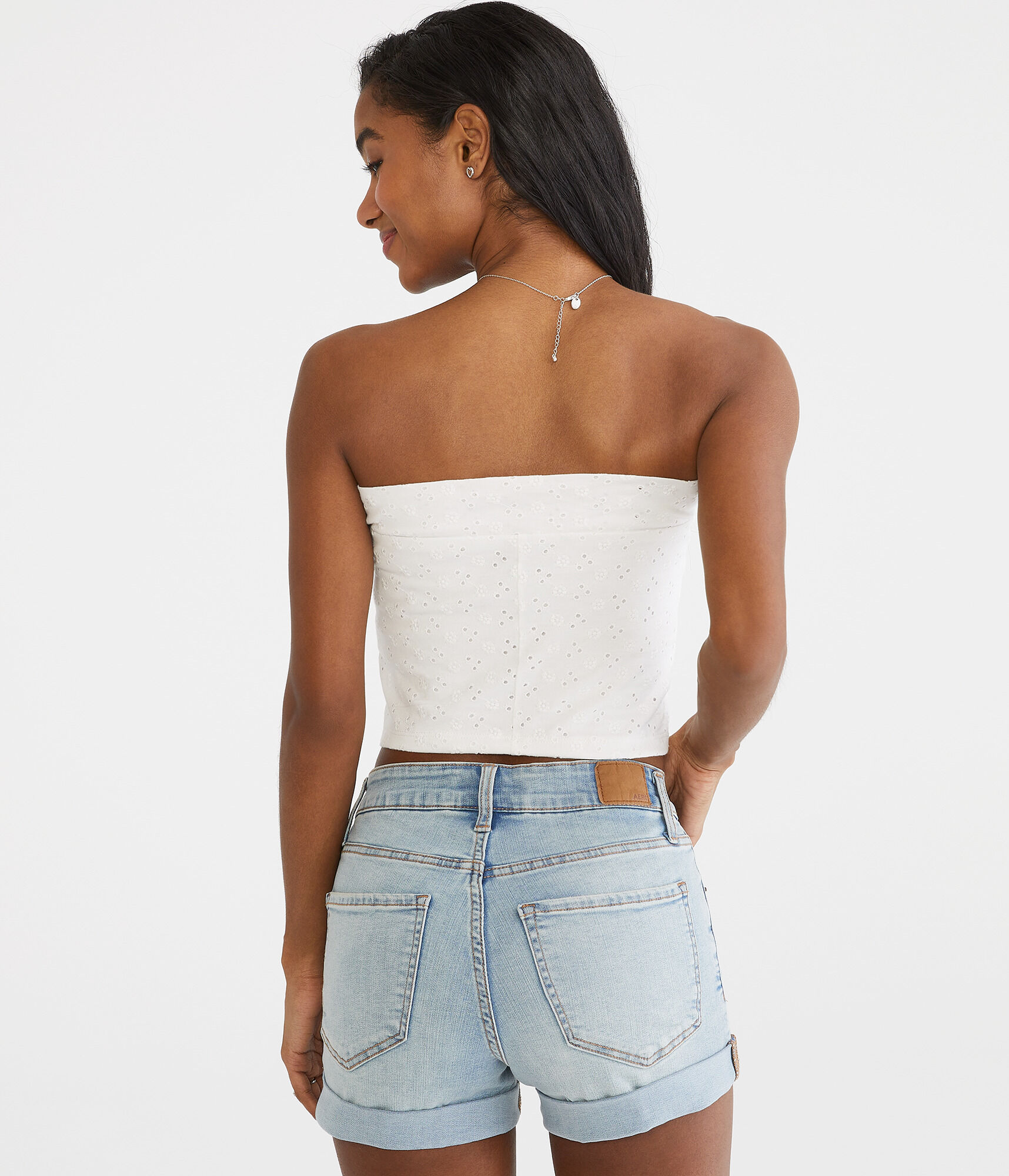 Eyelet Cropped Tube Top