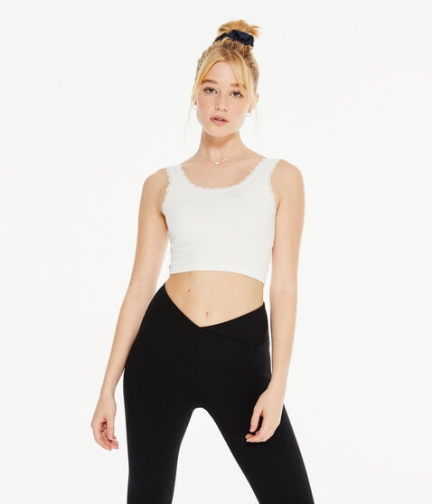 Wear 3 Ways Seamless Lace-Trim Cropped Tank Wear 3 Ways Seamless Lace-Trim Cropped Tank