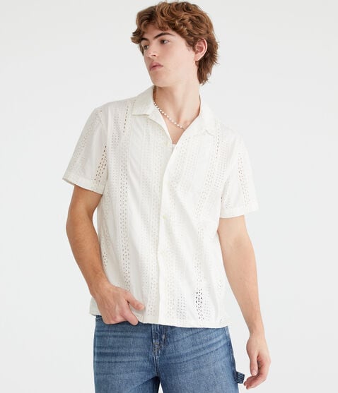 Short Sleeve Textured Eyelet Shirt Short Sleeve Textured Eyelet Shirt
