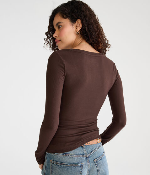 Long Sleeve Seriously Soft Ribbed V-Neck Baby Tee Long Sleeve Seriously Soft Ribbed V-Neck Baby Tee