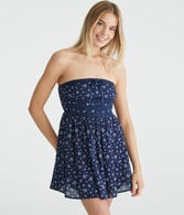 Floral Strapless Swiss Dot Mini Dress