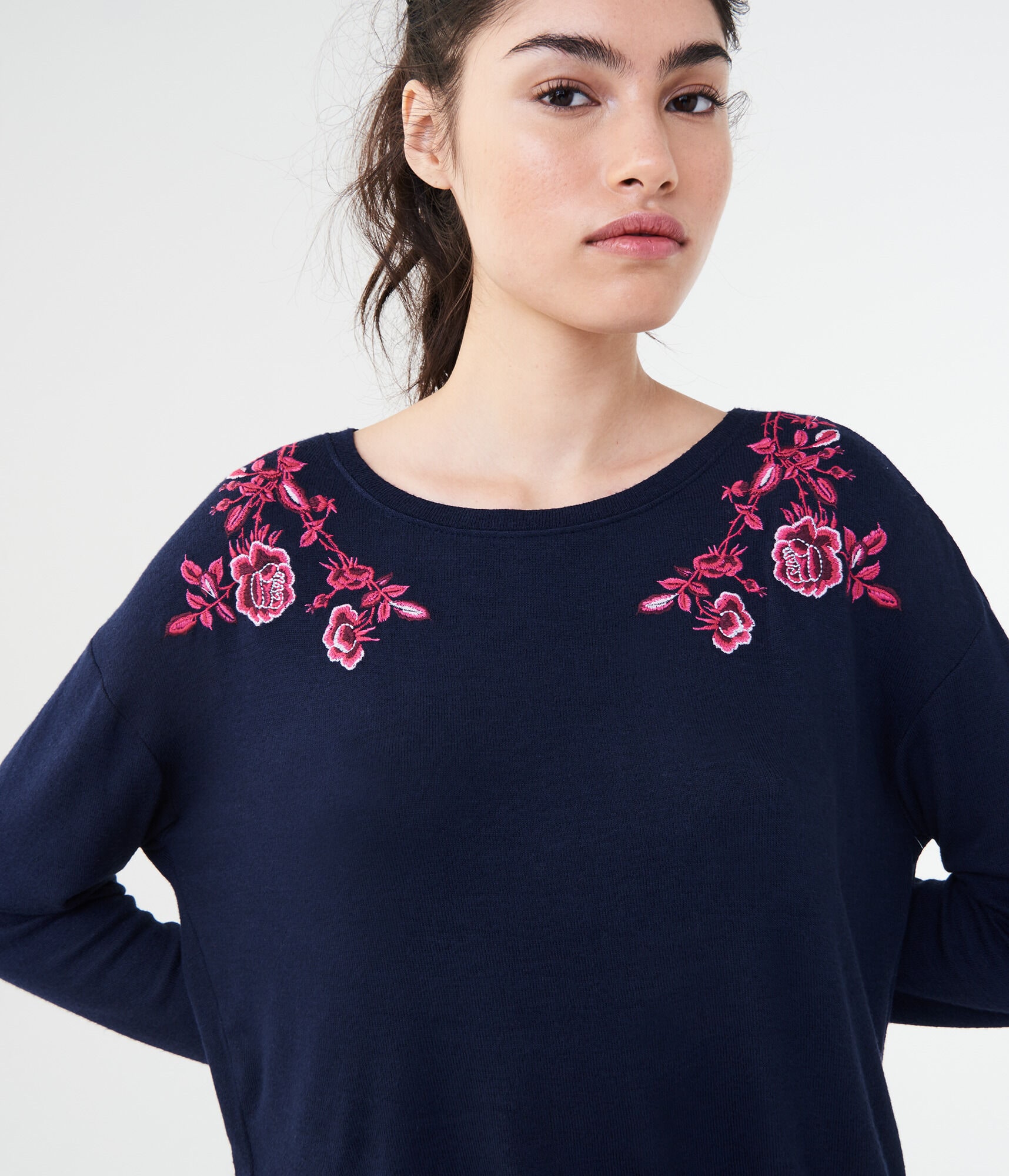 Long Sleeve Floral Embroidered Tee