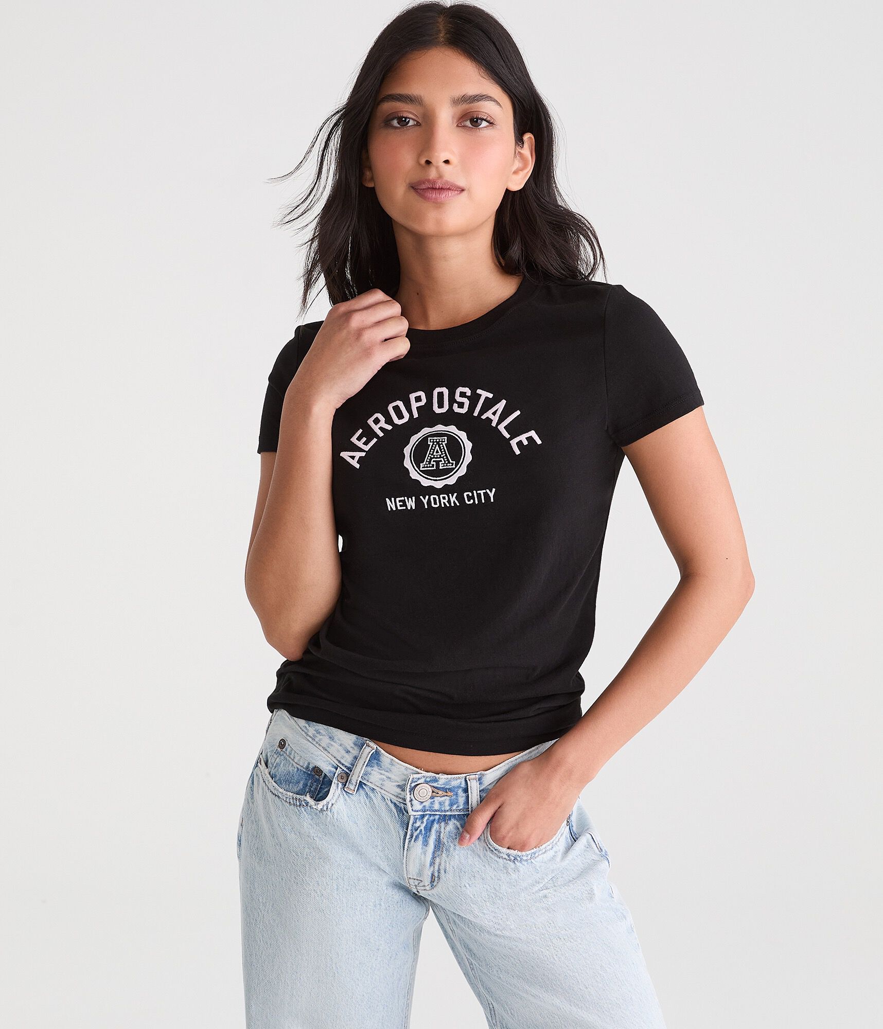 Aeropostale Rhinestone Crest Graphic Tee