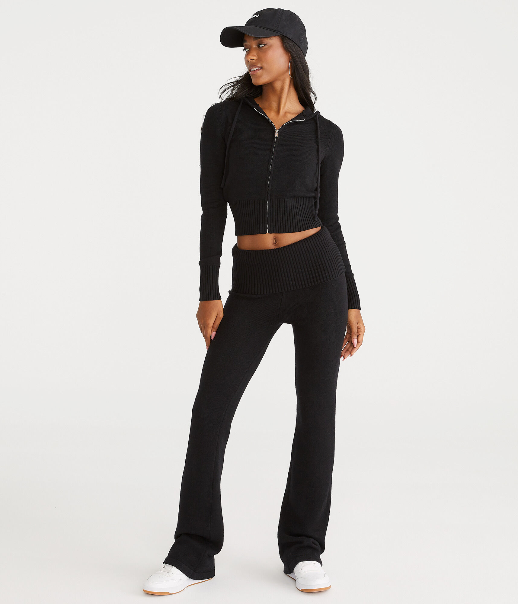 Flare Mid-Rise Fold-Over Sweater Pants