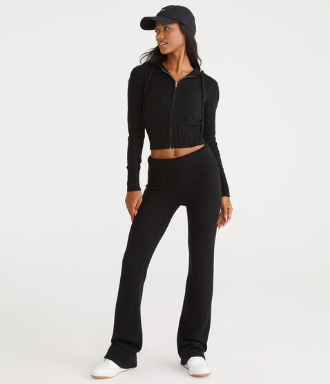 Flare Mid-Rise Fold-Over Sweater Pants Flare Mid-Rise Fold-Over Sweater Pants