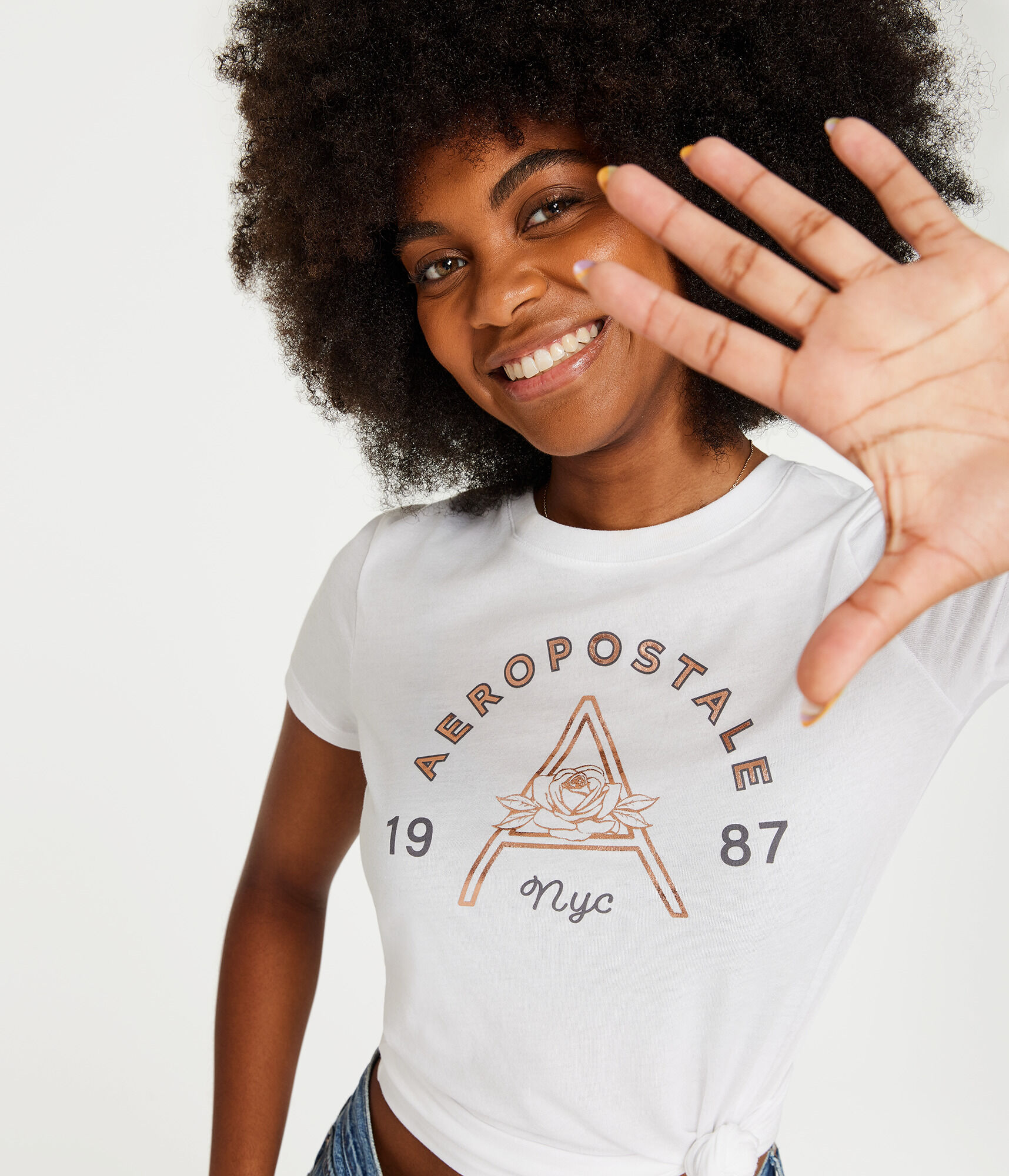 Aeropostale Floral Letter Foil Graphic Tee