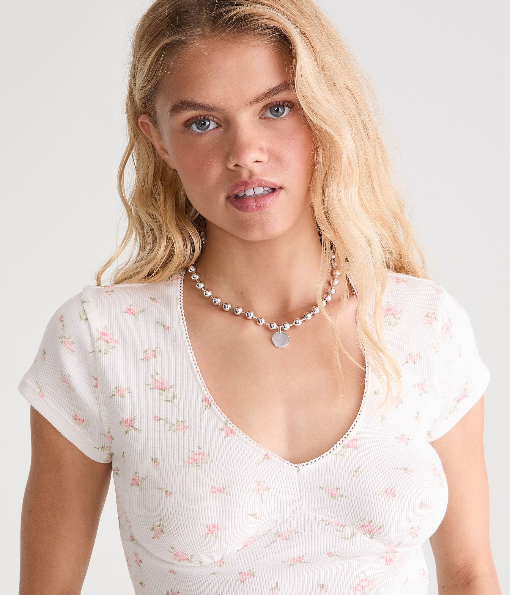 Seriously Soft Floral Picot-Trim V-Neck Tee