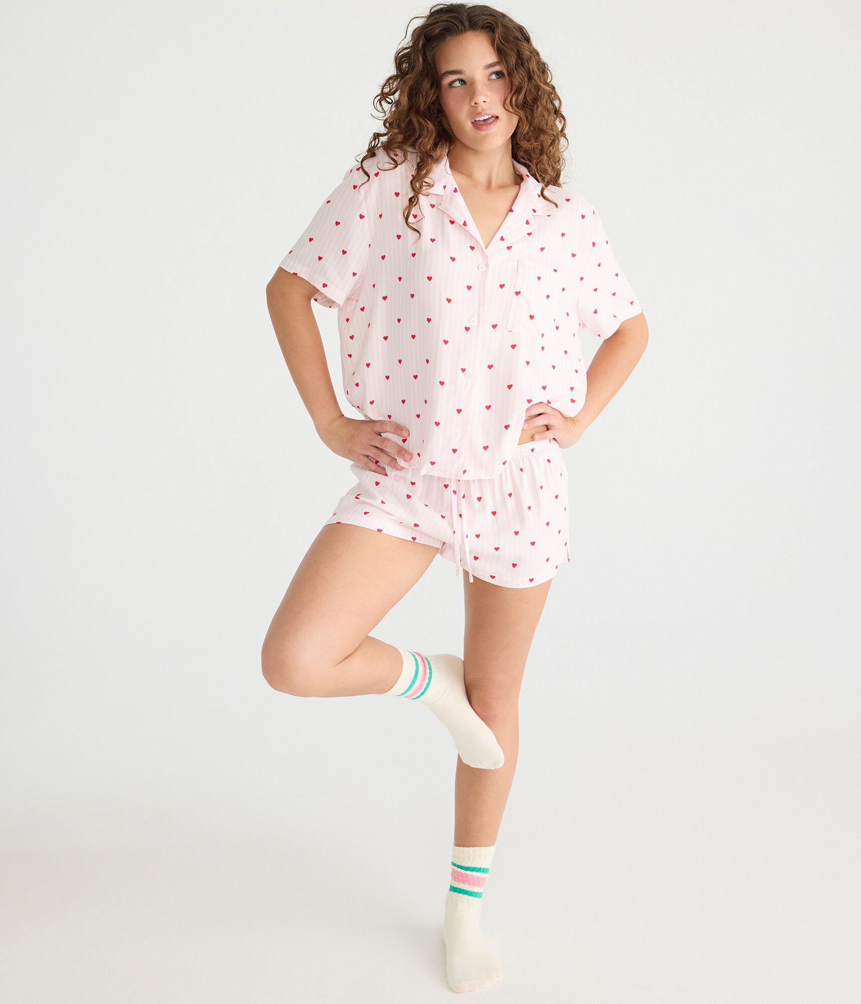 Short Sleeve Heart Stripe Sleep Shirt