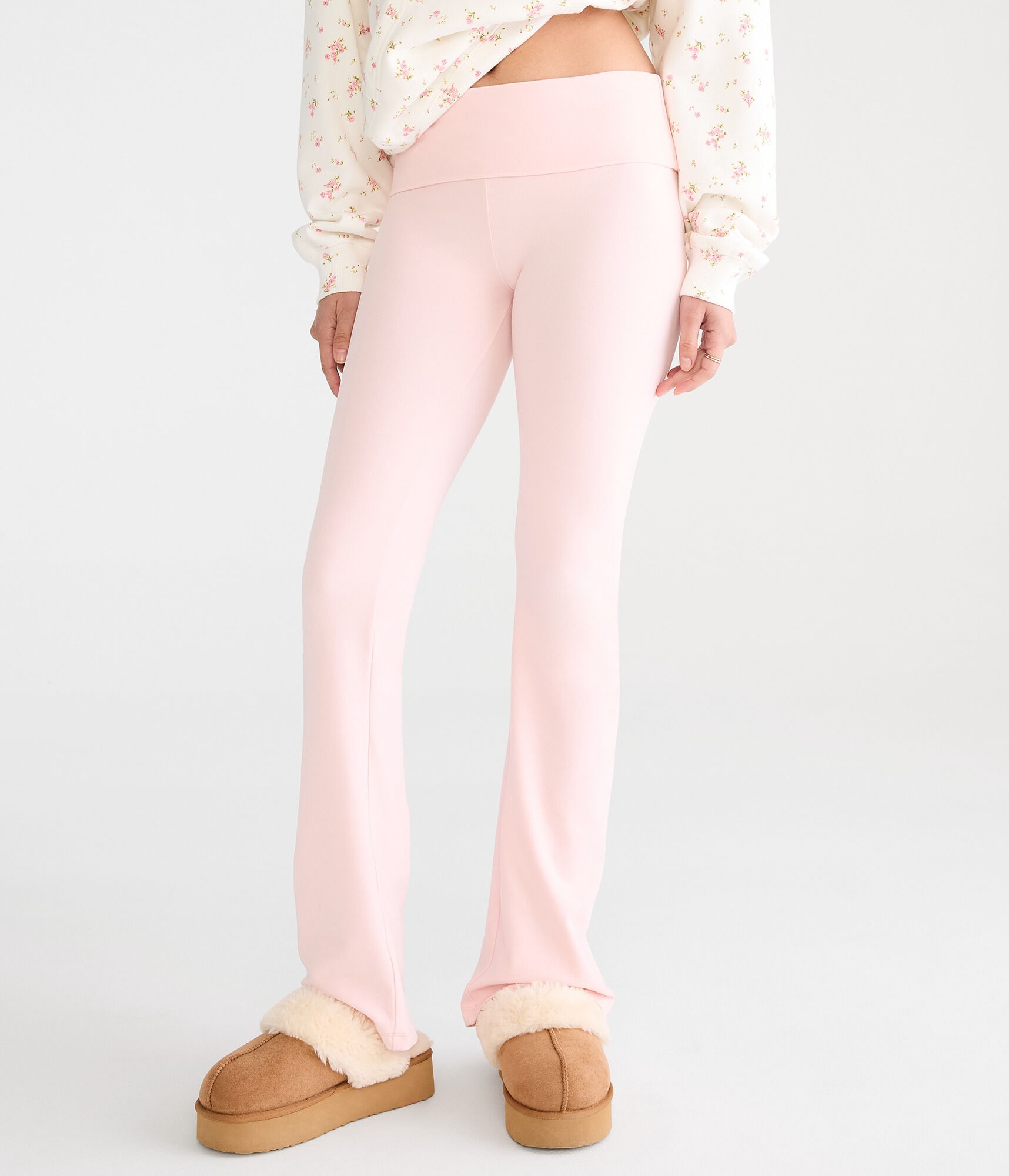 Mid-Rise Fold-Over Bootcut Pants