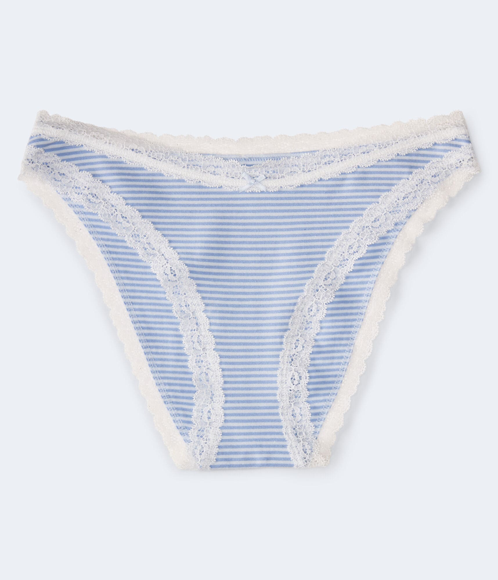 Striped Lace-Trim High-Cut Bikini