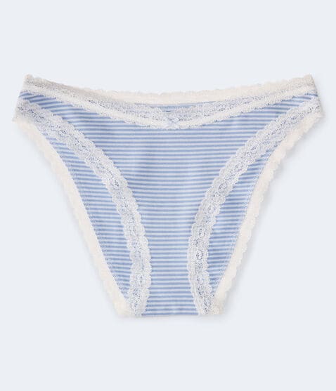 Striped Lace-Trim High-Cut Bikini Striped Lace-Trim High-Cut Bikini