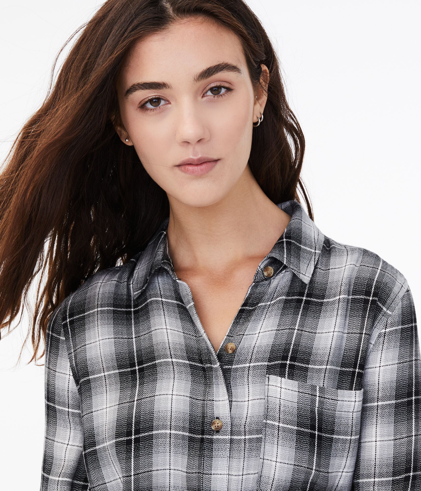 Long Sleeve Plaid Boyfriend Button-Down Shirt