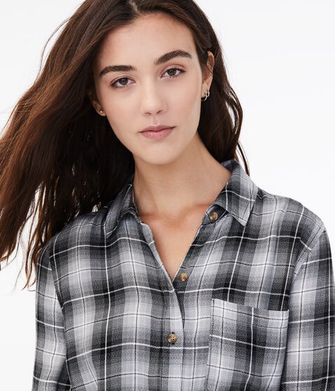 Long Sleeve Plaid Boyfriend Button-Down Shirt Long Sleeve Plaid Boyfriend Button-Down Shirt