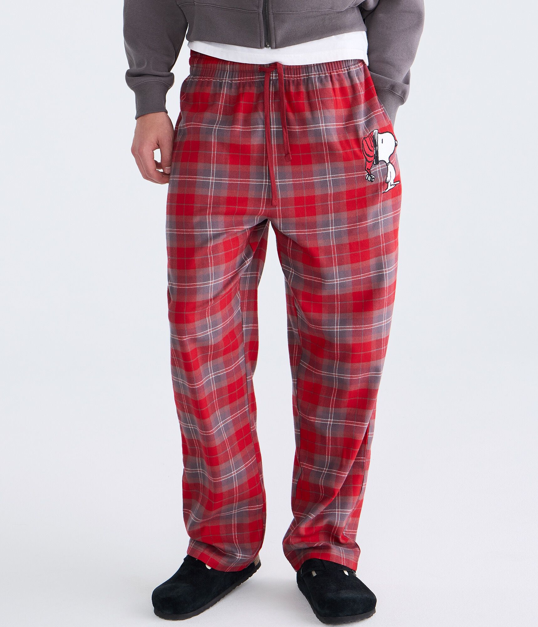 Snoopy Hat Plaid Flannel Sleep Pants