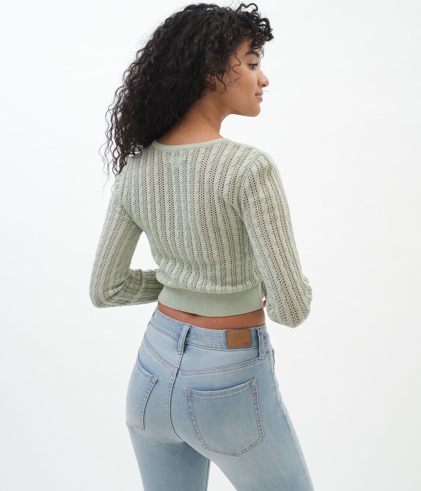 Cable Button-Front Cropped Cardigan