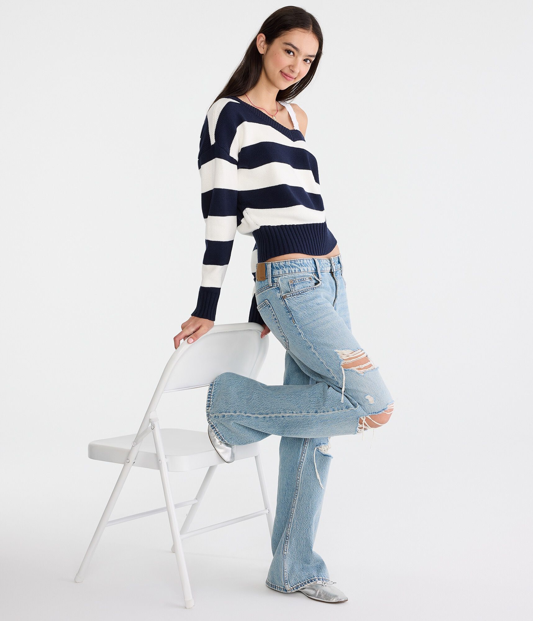 Striped Slouchy V-Neck Sweater