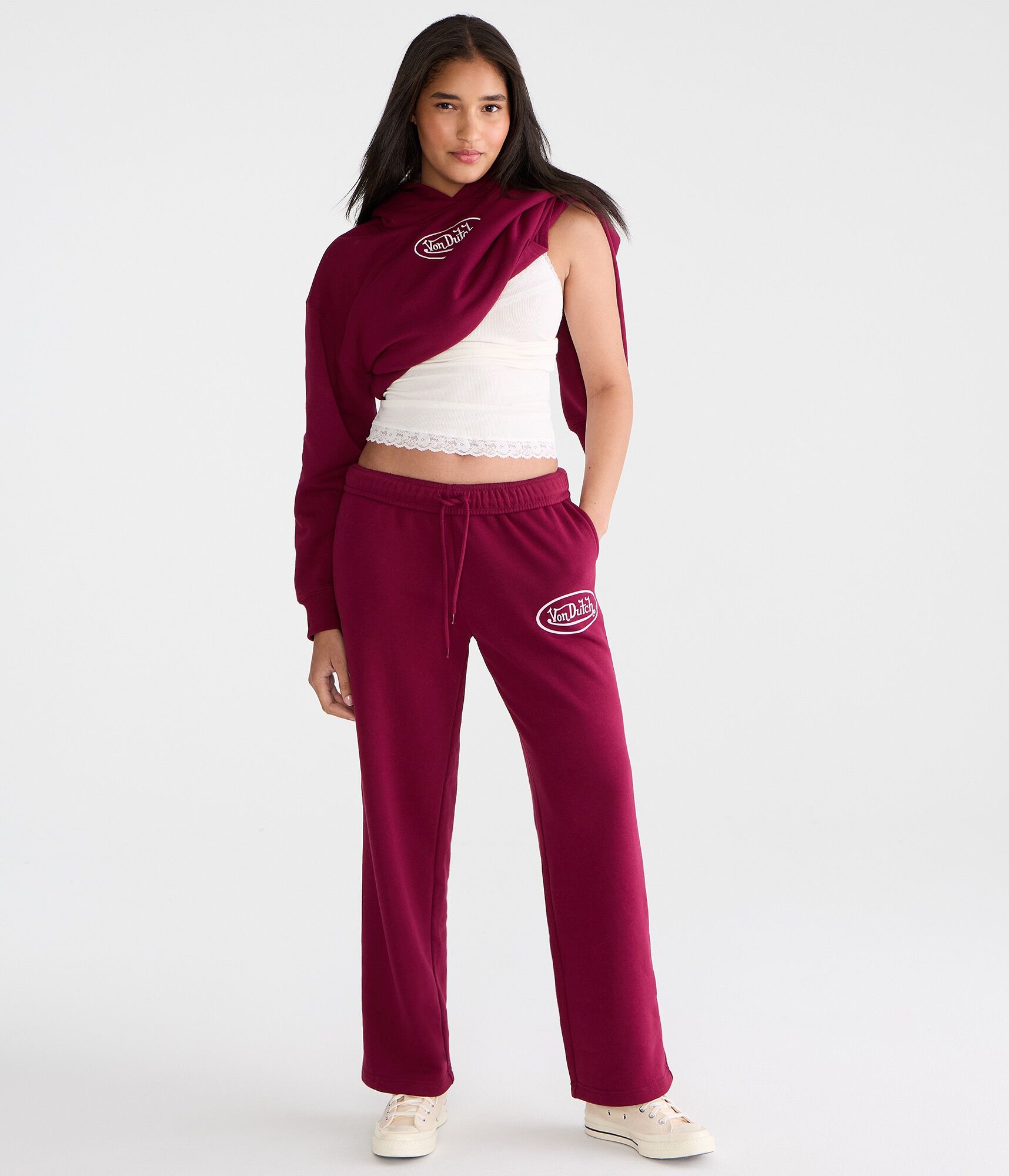 Von Dutch Logo Mid-Rise Straight Leg Sweatpants