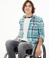 Long Sleeve Plaid Hooded Button-Down Shirt