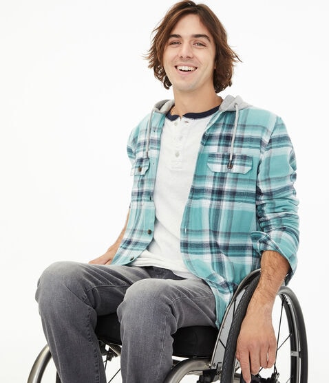 Long Sleeve Plaid Hooded Button-Down Shirt Long Sleeve Plaid Hooded Button-Down Shirt