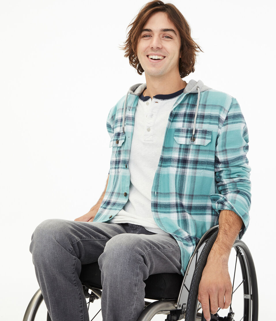 Long Sleeve Plaid Hooded Button-Down Shirt