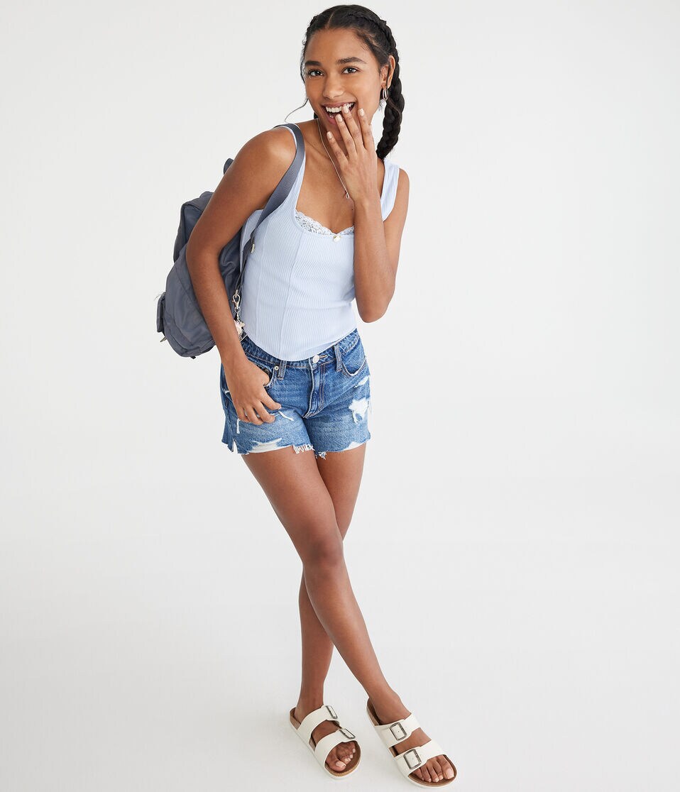 Solid Square-Neck Corset Tank
