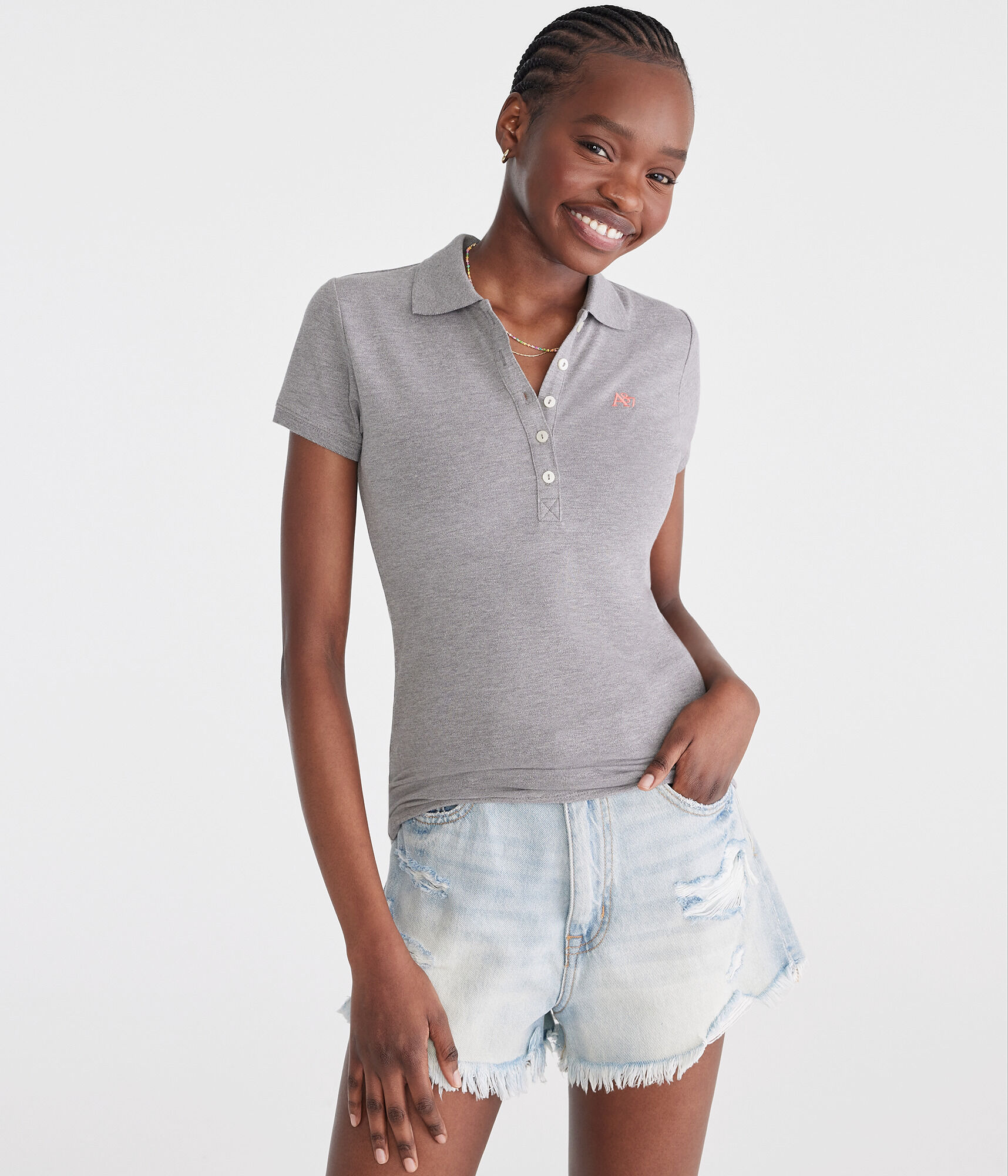 womens gray polo shirts