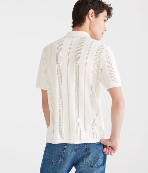 Solid Open-Knit Sweater Polo Solid Open-Knit Sweater Polo