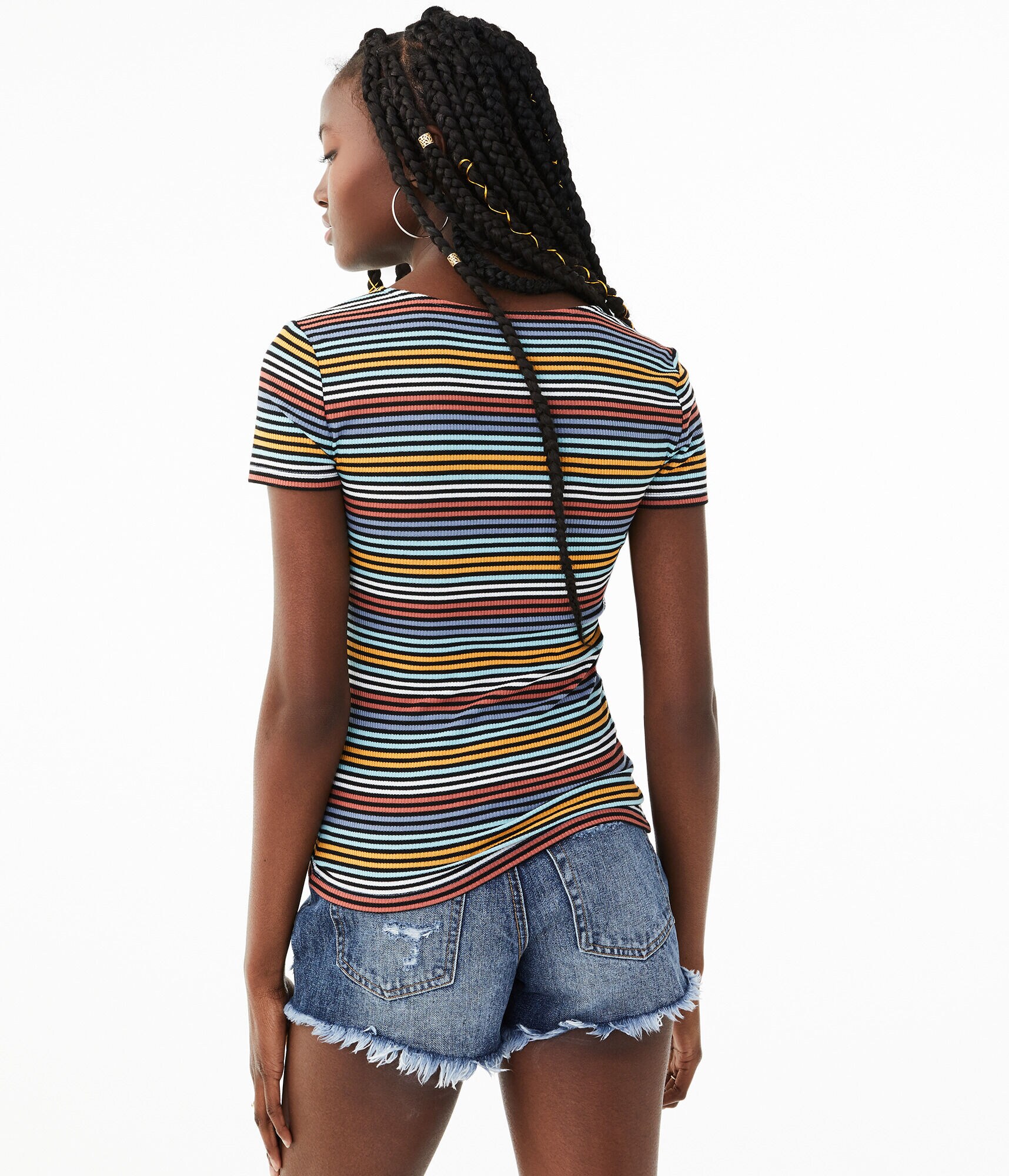 Striped V-Neck Bodycon Top