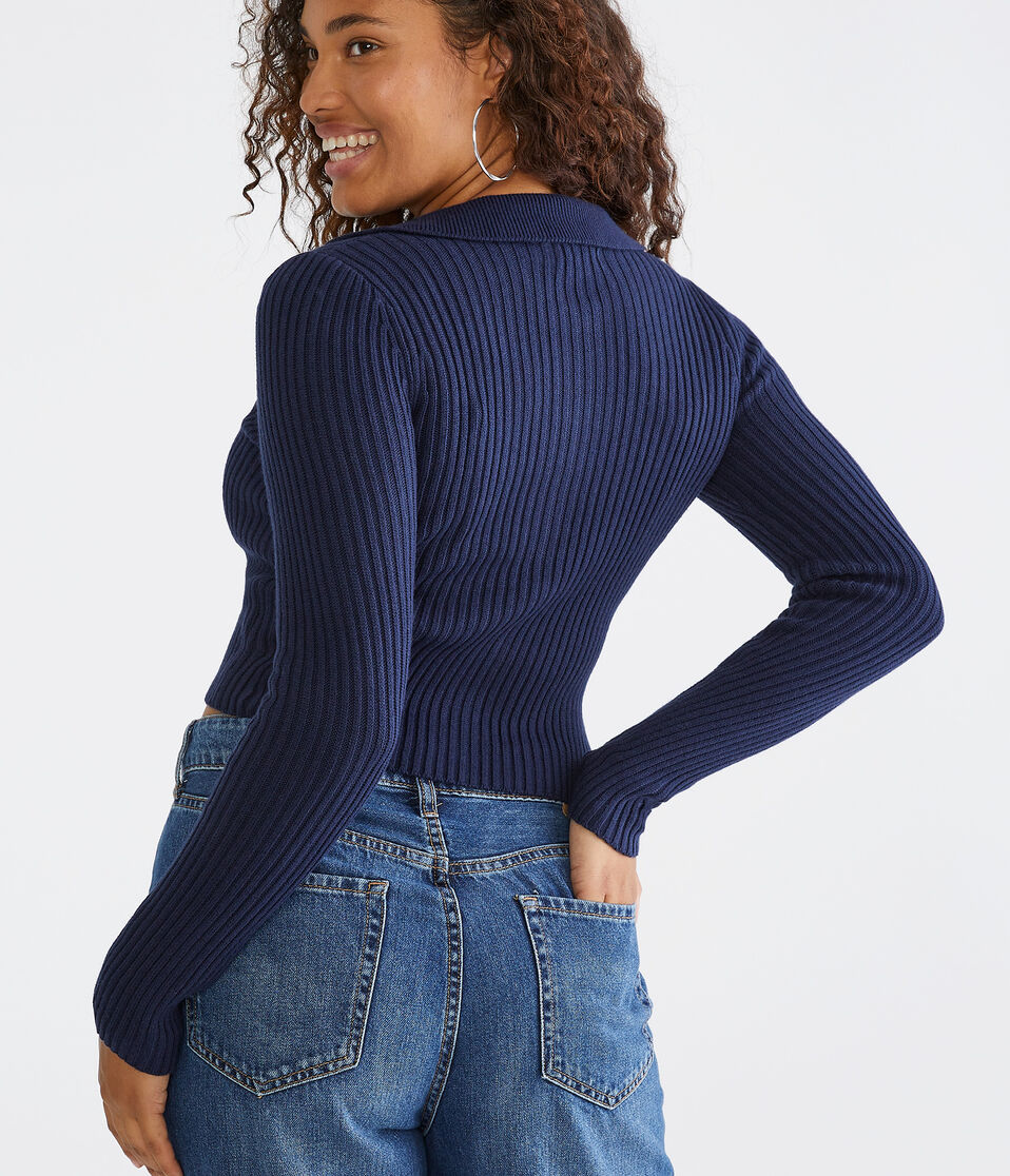 Long Sleeve Cropped Zip Polo Cardigan
