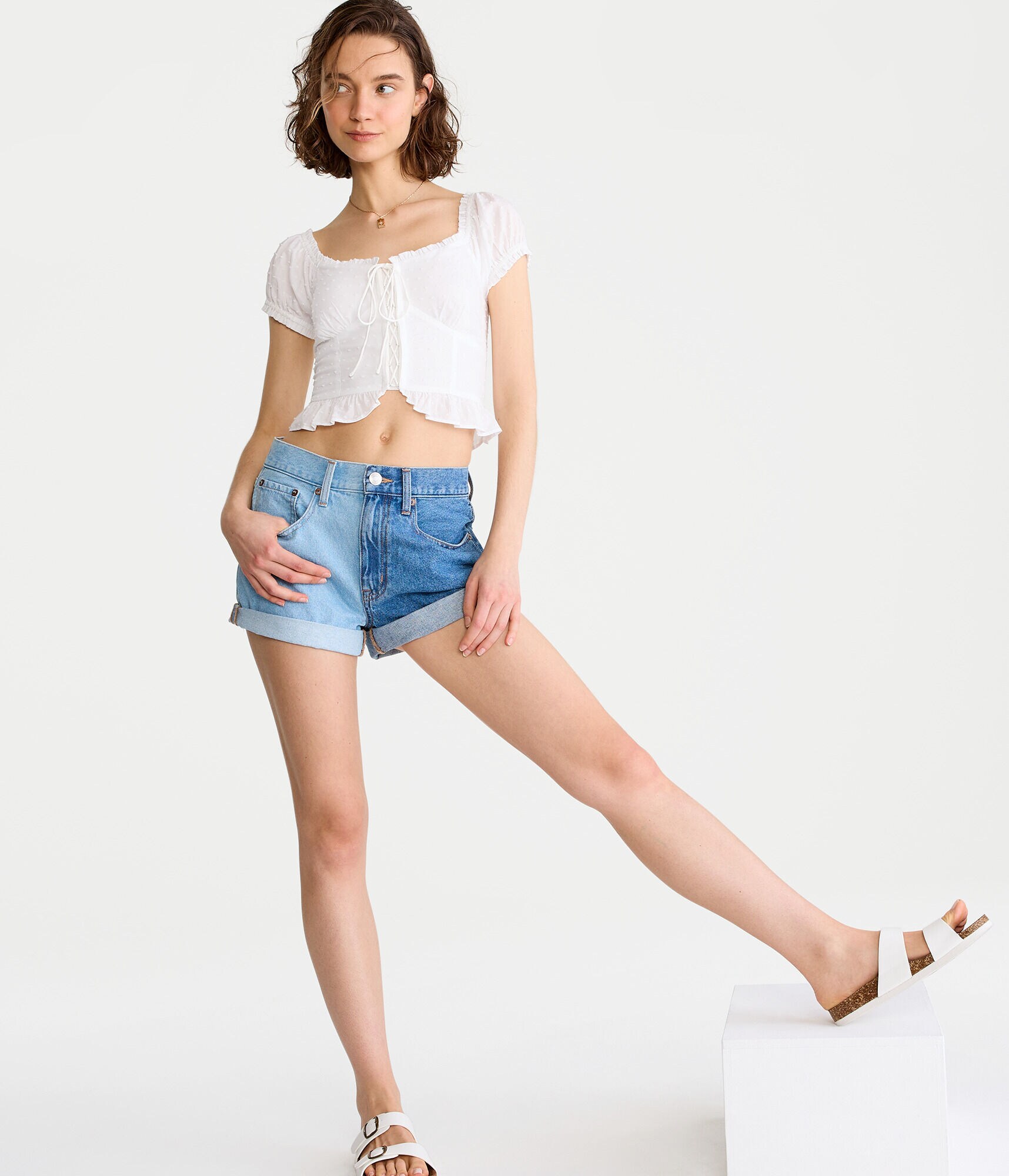 High-Rise Denim Mom Shorts