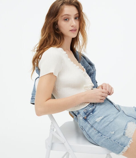 Short Sleeve Ruffle Cropped Cardigan Short Sleeve Ruffle Cropped Cardigan