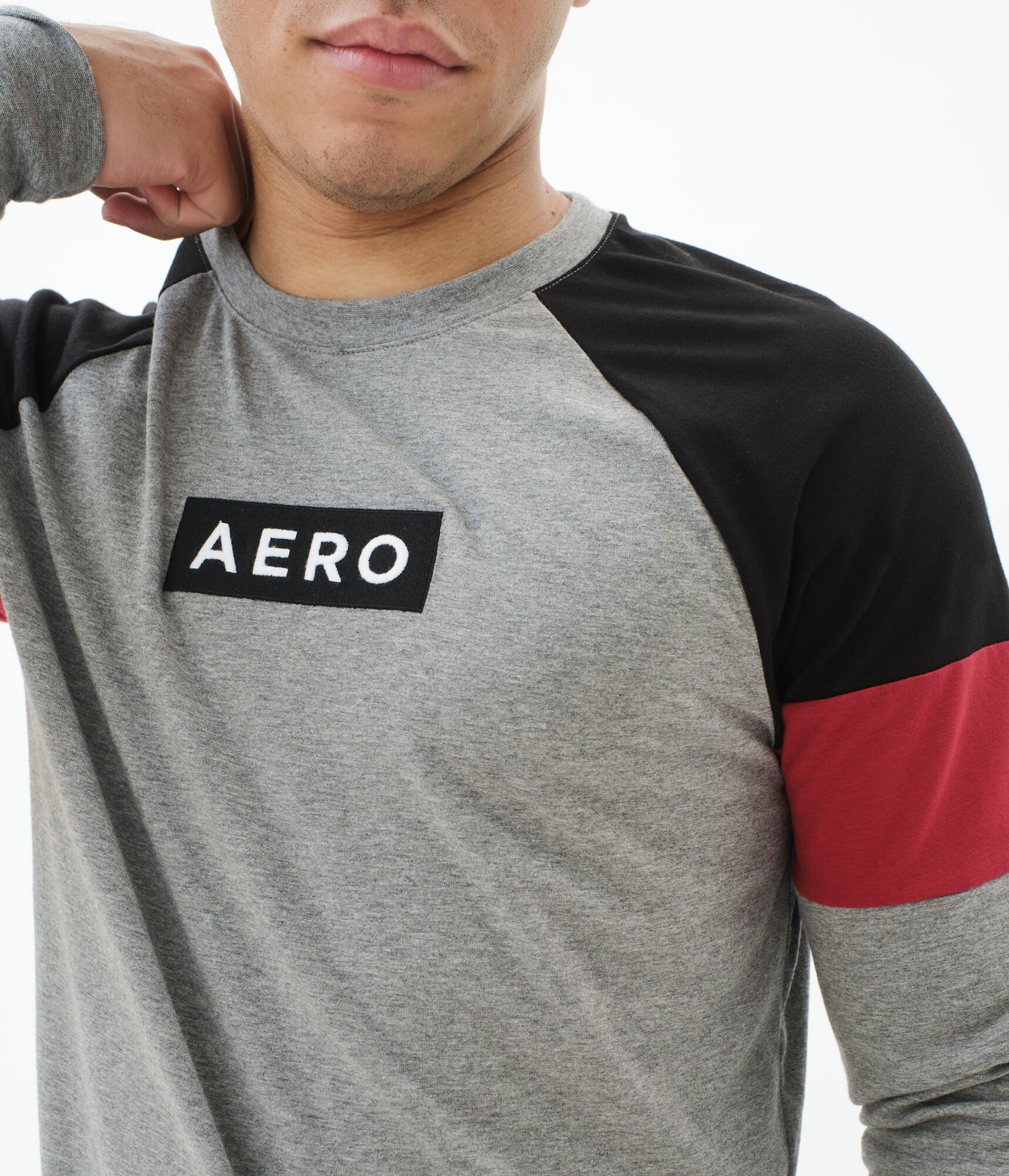 Long Sleeve Box Logo Appliqu&eacute; Colorblocked Stretch Graphic Tee