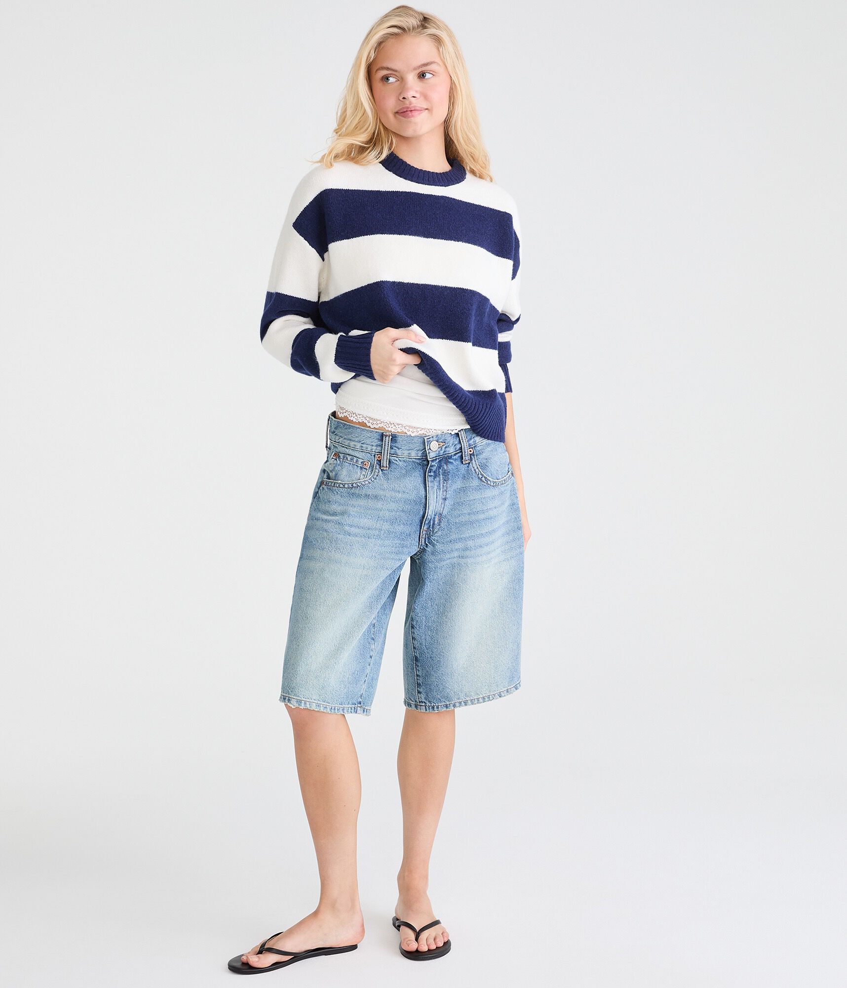 Striped Oversized Crew Sweater