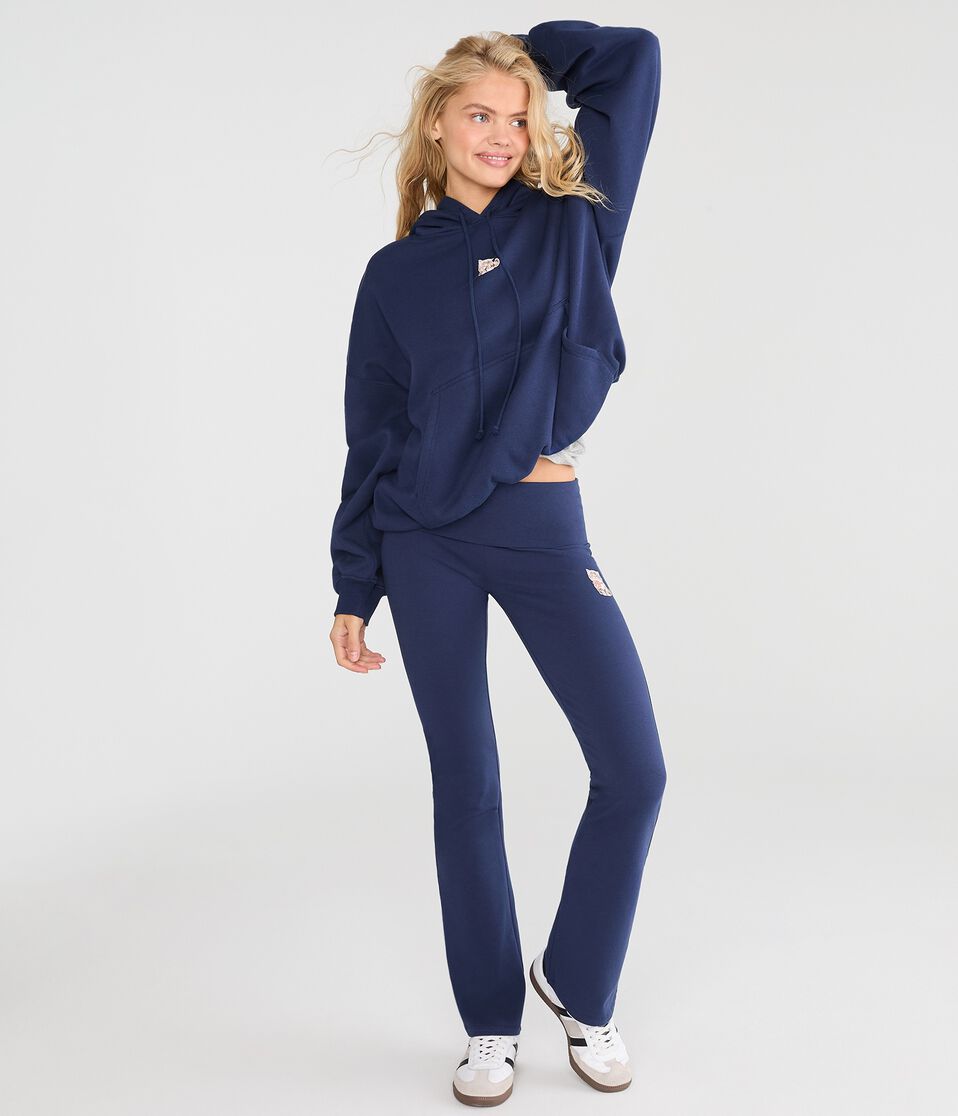 Cloud Soft Cool Girls Love Cats Mid-Rise Fold-Over Flare Leg Pants