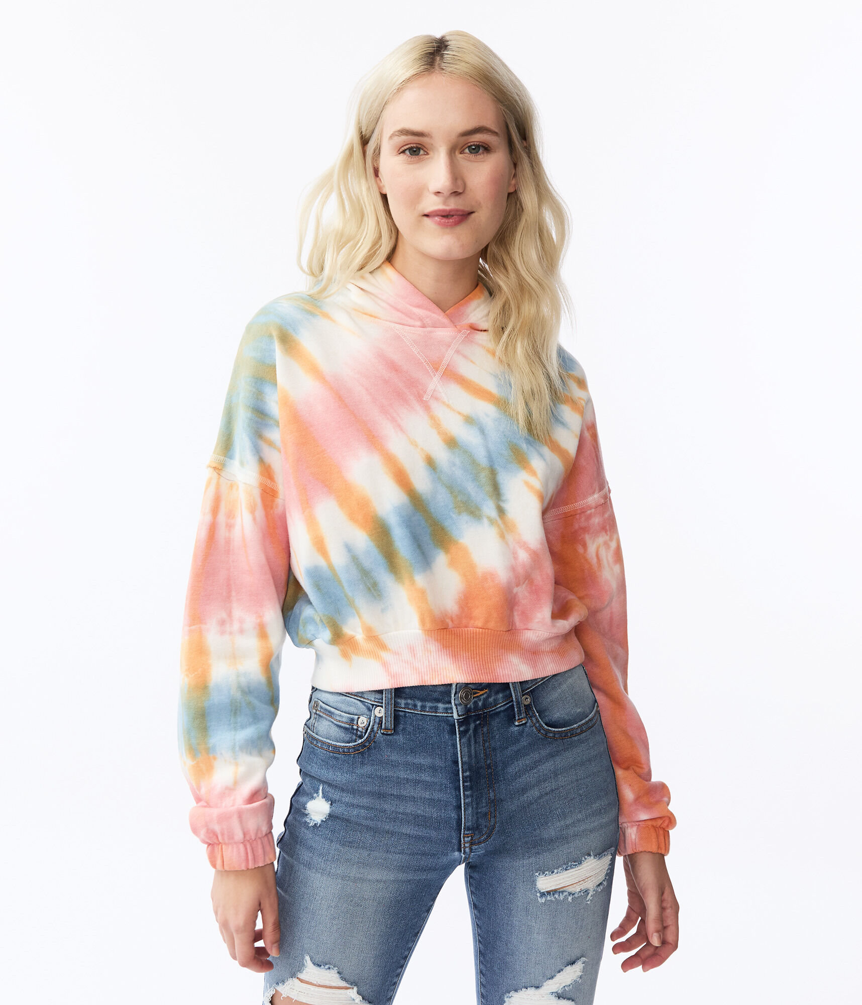 Tie-Dye Cropped Pullover Hoodie